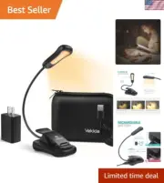 USB Rechargeable Reading Light - Warm LED with Long Battery Life & Travel Case