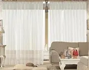 Long Drop Sheer Voile Curtains 290cm Wide 270cm Long + 15 Hooks New