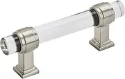 [Amerock] Cabinet Pull | Clear/Satin Nickel | 3 inch (76 mm) Center to Center | Glacio | 1 Pack | Drawer Pull | Drawer Handle | Cabinet Hardware