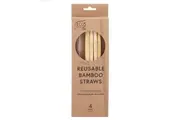4PK Eco Basics 23cm Reusable Bamboo Drinking Beverage Straws Straight Washable