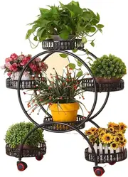 Metal Plant Stand Rack 4Tier Indoor Flower Pot Stand with Wheels for Living Room