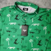 Waggle Golf Polo Shirt Mens Medium Green Bayou River Alligator AOP Performance