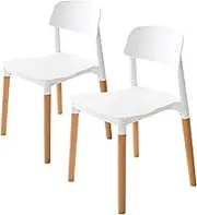 La Bella Belloch Replica Retro Dining Chairs Set of 2 – White – Polypropylene Seat, Beech Wood Legs, Stackable - Modern Minimalist Style for Home, Office, Café