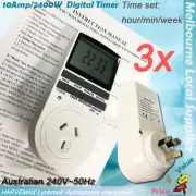 3x Hydroponic Digital Timer AU Plug 24 hr Grow Light Heavy Duty 2400W Timer
