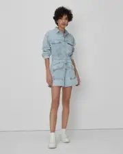 7 For All Mankind Surplus Romper Tuberose Rigid Light Blue Denim S NWT $268