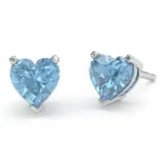 Blue Topaz Heart Stud Earrings In 14k White Gold