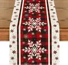 Buffalo Plaid Snowflakes Christmas Table Runner, Seasonal Winter Kitchen Dining