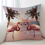 Flamingos Beach Colorful Sunset Palm Trees and Flamingos Cushion Cover