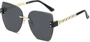 [HAZARA] Women Rimless Sunglasses for Ladies 2024 Geometric Cutting Gradient Lens UV Protection Shades (Color : A, Size : 4)