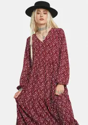 [Glamorous] Maroon Ditsy Floral Print Maxi Dress