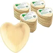 ECODECO Palm Leaf Party Plates - 100 Heart-Shaped 4-Inch Natural Disposable Plates – Bamboo-Style Plates for Appetizers and Desserts
