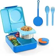 Omie Lunch Box and Utensils Bundle Set - OmieBox Insulated Bento with Thermos and OmiePod Reusable Fork and Spoon with Case (Blue Sky)