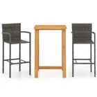 3-Piece Outdoor Bar Set with Cushions Garden Patio Dining Stools Chairs Table