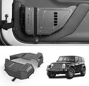 SHEAM Metal Front Door Pocket Storage Box with Cup Holder Compatible with 2018-2024 Jeep Wrangler JK 2/4 Door, Door Side Insert Organizer Box Interior Accessories - 2PCS
