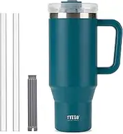 TYESO 40 oz Tumbler with Handle | Insulated Cup Reusable Stainless Steel Water Bottle Travel Mug Cupholder Friendly | Gifts for Women Him Her | Trek Collection (Dark Blue)