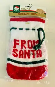 Vtg NOS Kurt Adler Santa's World Knit Drawstring "From Santa" Christmas Gift Bag