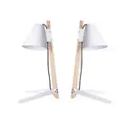 2X Wooden & Metal Table Light Adjustable Desk Lamp Study Reading Light White