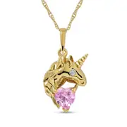 5.0mm Heart-Shaped Pink and White Lab-Created Sapphire Unicorn Pendant in Sterling Silver with 14K Gold Plate