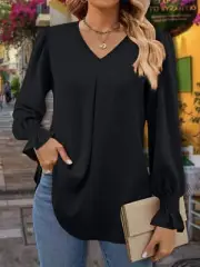 V-Neck Flounce Sleeve Blouse for Casual Elegance
