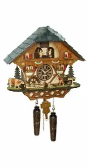 Quartz Cuckoo Clock Black forest house with music, moving.. TU 4287 QMT HZZG NEW