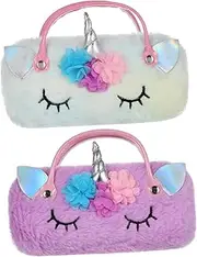 [DEARMAMY] 2pcs Unicorn Glasses Case Sunglasses Case Lanyard Dual Glasses Case Sunglasses Bag Phone Strap Watch Eyeglasses Case Goggles Sunglass Case Accessories Double Chain Visor Car