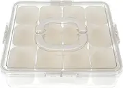 Divided Serving Tray with Lid and Handle Clear Snack Box with 12 Portable Snack Platters Removable Compartments Container Stackable Snack Box for Party, Entertaining