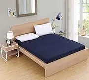Super King Size Fitted Sheet,Solid Color Brushed Box Spring Bedspread, Bedroom Hotel Homestay Bed Linen is Single Double King Size Bed,Navy Blue,120X200cmX25cm