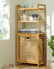 Wooden Bamboo Laundry Hamper Tilt Out Liner Bag Shelf Organizer Clothes Basket 3 Tier 40 cm