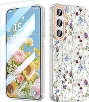 MILPROX Flower Case for Samsung Galaxy S24, 【Free Screen Protector】 Cute Floral Design for Girls and Women, Protective Shockproof Phone Cover for Samsung Galaxy S24 6.1-Inch (Garden)