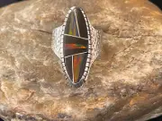 Navajo Multi-Color Opal & Turquoise Inlay Sterling Silver Ring Size 7 01586