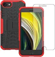 Yiakeng iPhone SE 2020 Case, iPhone 7 Case, iPhone 8 Case with Screen Protector, Shockproof Slim Silicone 360 Degree Protection with Stand for iPhone SE 2020 (Red)