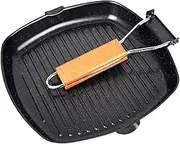 MasonOL20 Non-stick Grill Pan with Folding Handle for Meat, Fish and Vegetables For All Heat Sources 24cm/9.4IN for Stove Tops, Induction, Black
