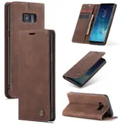 CaseMe Samsung Galaxy S8+ Plus Classic Leather Folio Case Cover Skin [Coffee]