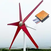 12V 24V 48V Wind Turbine Generator Kit 800W-1200W Wind Power Generator with 5 Red Blades and MPPT Controller, Pure Copper Core Generator Windmill Generator Suit for Marine, RV, Home,1200w,24V