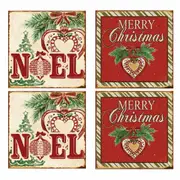 Kitchen Cork Backed Coasters Noel Merry Ceramic Set 4