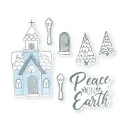 SIZZIX Church Peace on Earth Clear Stamps & Framelits Die Set Christmas 663163