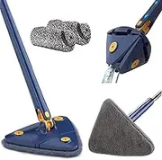 360 Rotatable Adjustable Cleaning Mop,Telescopic Triangular Mop with Water Squeezing Function,Reusable Swivel Mop with 2 Reusable Mop Cloth for Floor/Ceiling/Window/Wall Cleaning (Blue)