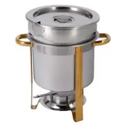 New Deluxe 7 qt. Soup Chafer / Marmite Stainless Steel Chafing Dish w GOLD TRIM