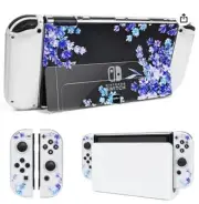 Nintendo Switch Console Protective Case With Blue & Purple Floral Design Transpa