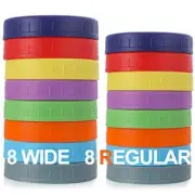 16 Pack Plastic Mason Jar Lids 8 Wide and 8 Regular Mouth Canning Jars Caps