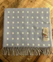 FOXFORD Baby Blanket Ireland 100% Lambs Wool 30”x39” Polka Dot Light Blue/White