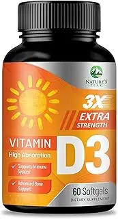 Nature's Peak Vitamin D3 Extra Strength 5000 iu (125 mcg) High Absorption for Bone, Muscle and Immune Support - Daily Vitamin D Supplement - Non-GMO - 60 Softgels