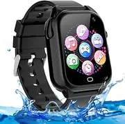 Waterproof Kids Smart Watch with 26 Game 1.44'' Touchscreen HD Camera Pedometer Video Music Player Alarm Clock Calculator Educationals Game Watch Learning Toys for Girls Boys 3-12 Years Old (Black)