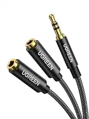 UGREEN Headphone Splitter Cable, 3.5mm Y Audio Jack Splitter Extension Cable Male to 2 Port Female Compatible for iPhone 11/11 Pro Max, iPad, PC, Tablets, MP3 Players