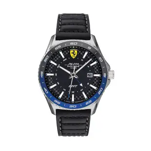 [官方保修] Scuderia Ferrari 830775 男士 Pilota Evo 黑色皮革錶帶手錶