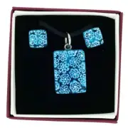 GlassOfVenice Murano Glass Millefiori Necklace and Earrings Set - Aqua Blue