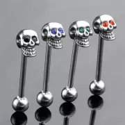 Prevalent Stainless Steel Skull Silvery Tongue Barbell Ring Bar Body Piercing;.f
