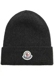 Moncler Logo Wool Beanie - Grey ONE SIZE