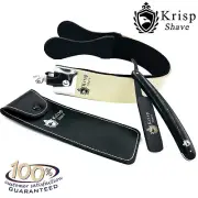 WET CUT THROAT SHAVE READY STRAIGHT EDGE RAZOR LEATHER STROP + POUCH SHAVING SET