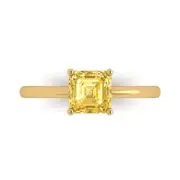1.0Ct Asscher Cut Natural Citrine Solid 14K/18K Gold Solitaire Engagement Ring